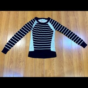 Pink Rose Lace Black/White Striped Knit Top Juniors XS